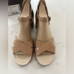 Ecco Block Heel Sandal Womens 9 Ginger EU 40 Open Toe Leather Strap Shoes